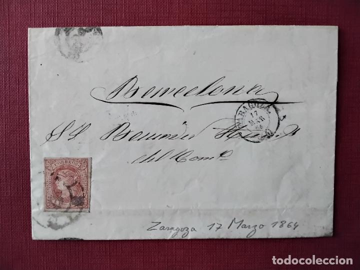 Sellos: circulada Y ESCRITA 1864 de zaragoza a barcelona - Foto 1