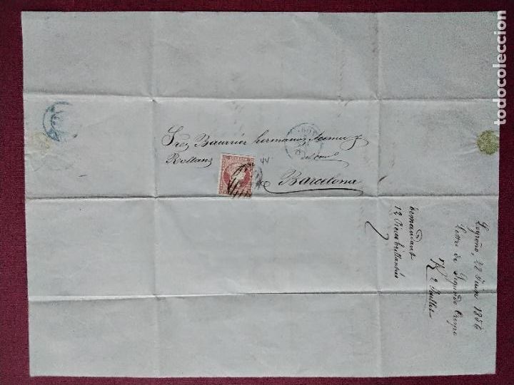 Sellos: circulada Y ESCRITA 1856 DE LOGRO&Ntilde;O A BARCELONA - Foto 3