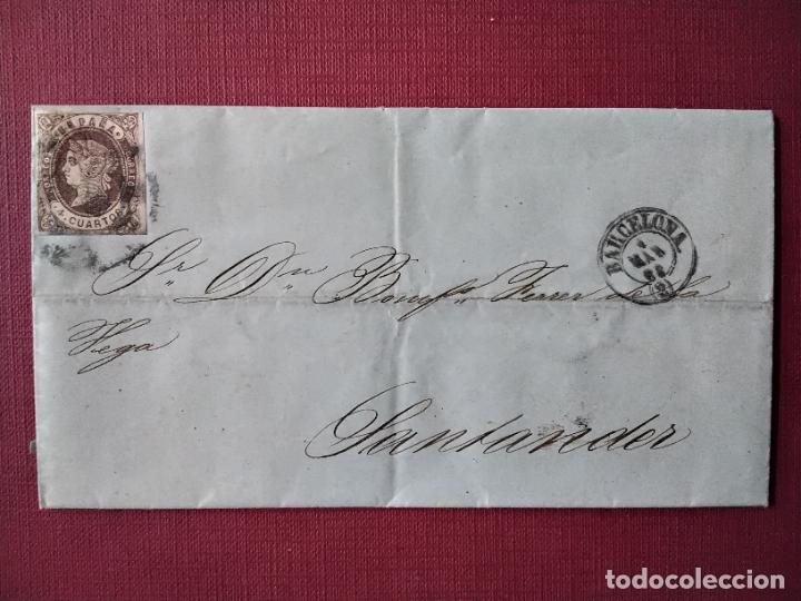 Sellos: circulada Y ESCRITA 1863 DE BARCELONA A SANTANDER - Foto 1