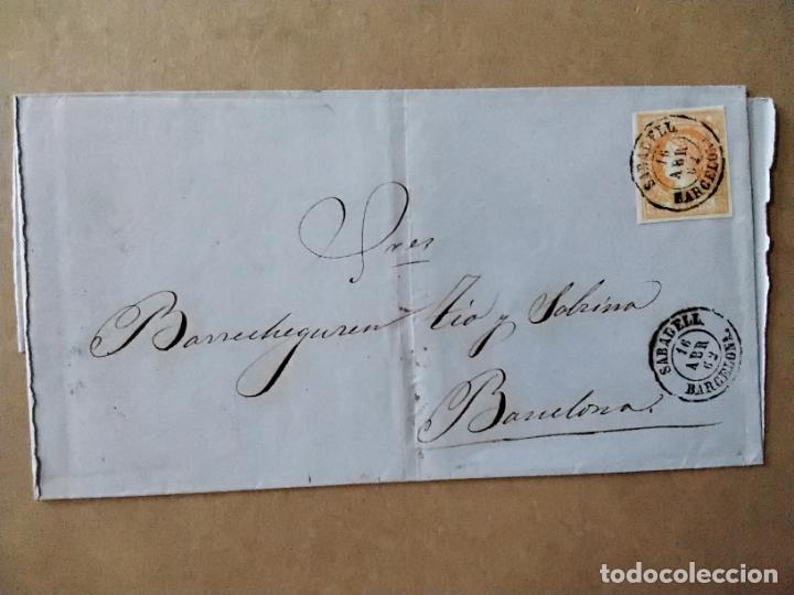 Sellos: envuelta circulada 1862 de sabadell a barcelona - Foto 1