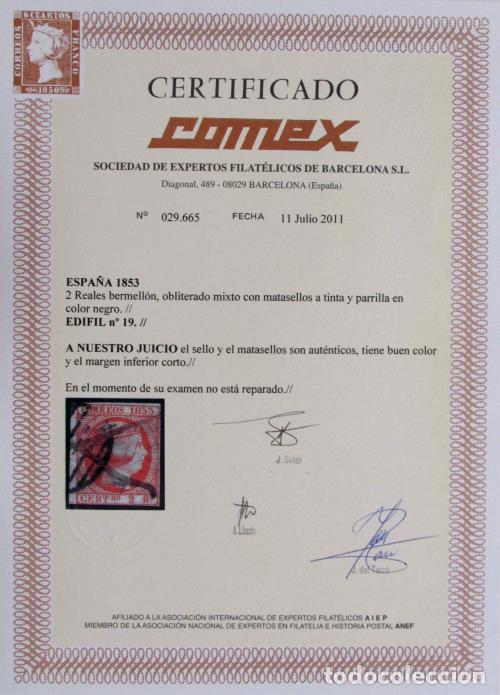 Sellos: Edifil 19. Certificado COMEX - Foto 2