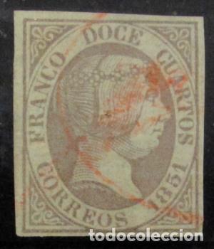 Sellos: Edifil 7. marca de Trives en rojo mal estampado. Certificado EFM. - Foto 1