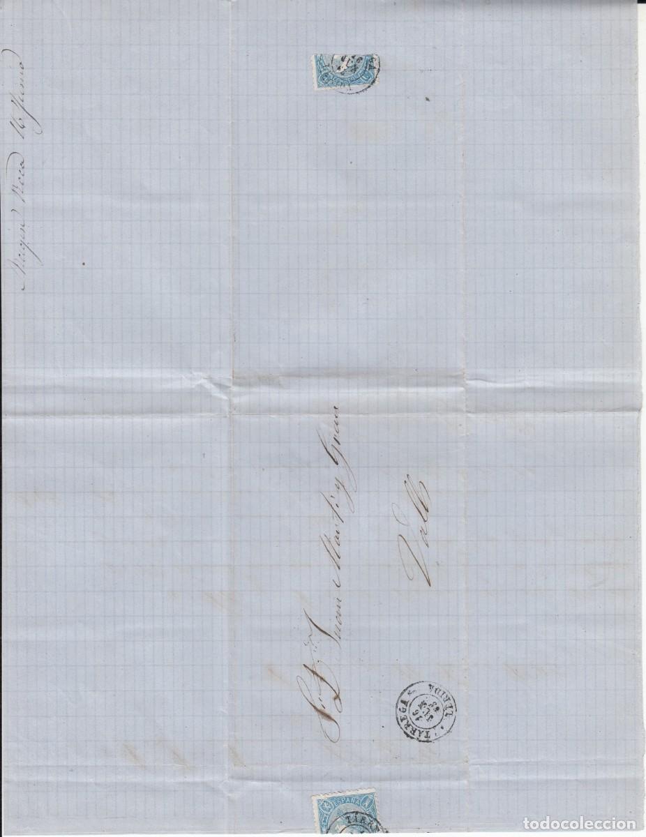 Sellos: CARTA COMPLETA DE MIGUEL ROCA EN T&Aacute;RREGA - 1865 - Foto 3