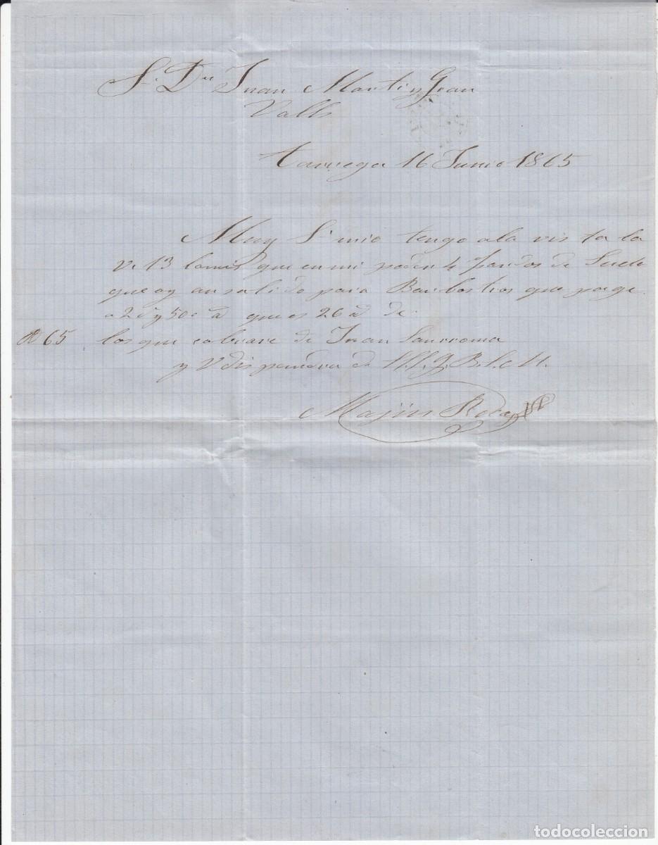 Sellos: CARTA COMPLETA DE MIGUEL ROCA EN T&Aacute;RREGA - 1865 - Foto 4