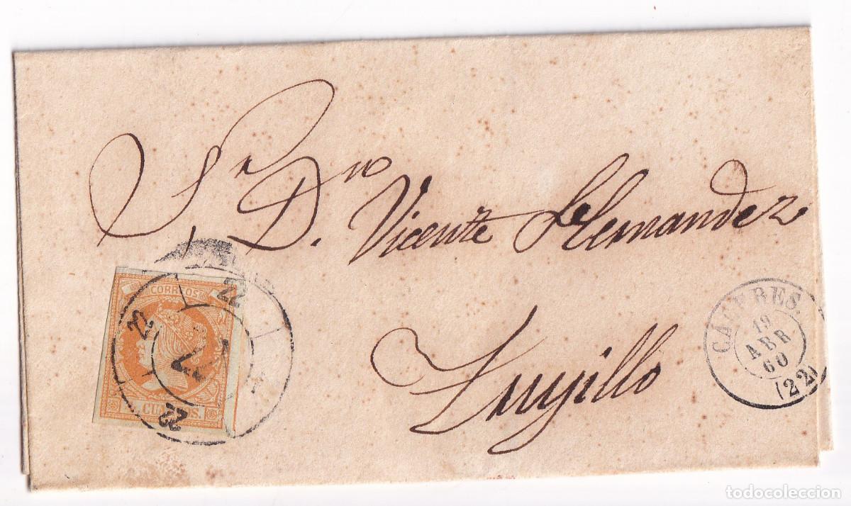 Sellos: ENVUELTA. C&Aacute;CERES. 1860. RUEDA DE CARRETA - Foto 1