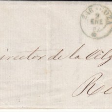 Sellos: CARTA DE ZARAGOZA 1857- SELLO NUM. 48 - MAT. PARRILLA AZUL VERDE Y FECHADOR