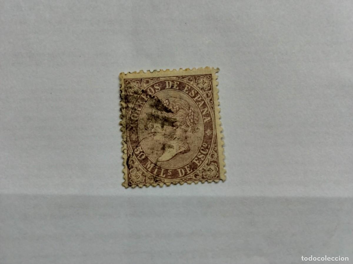 Sellos: ESPA&Ntilde;A - 1867 - ISABEL II - EDIFIL 98 . - Foto 1