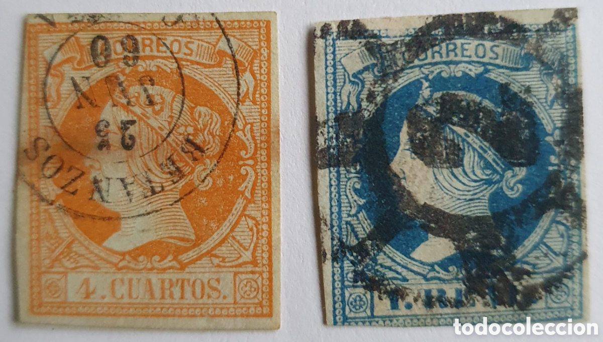 Sellos: ESPA&Ntilde;A 1860-1861 EDIFIL 52 Y 55 - Foto 1