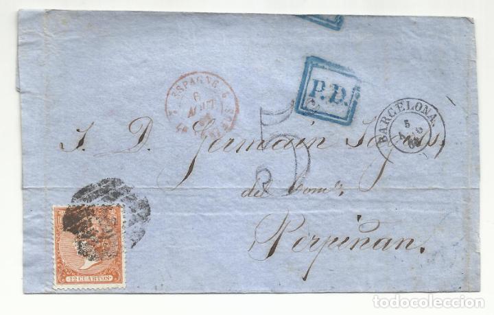 Sellos: envuelta circulada 1866 de barcelona a perpignan perpinya - Foto 1