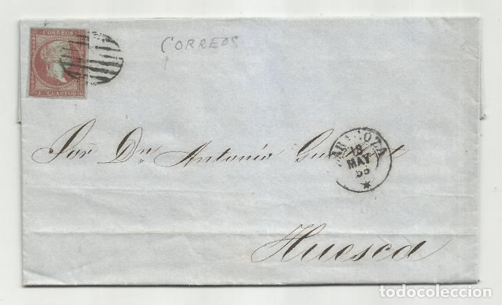 Sellos: circulada y escrita 1855 de zaragoza a huesca - Foto 1