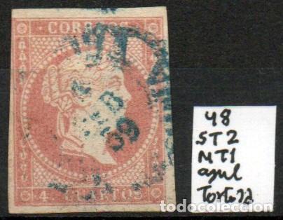 Sellos: Edifil 48. Matasellos azul de fecha. - Foto 1