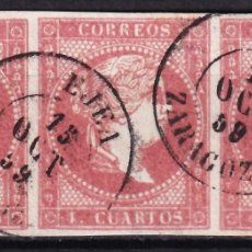 Sellos: ESPAÑA, 1859 EDIFIL Nº 48, 4 C. ROJO, [MAT. FECHADOR, EJEA / ZARAGOZA.]