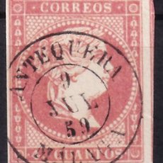 Sellos: ESPAÑA, 1859 EDIFIL Nº 48, 4 C. ROJO, [MAT. FECHADOR. ANTEQUERA / MÁLAGA.]