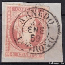 Sellos: ESPAÑA, 1859 EDIFIL Nº 48, 4 C. ROJO, [MAT. FECHADOR. ARNEDO / LOGROÑO.]