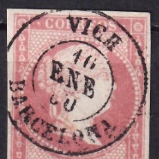 Sellos: ESPAÑA, 1860 EDIFIL Nº 48, 4 C. ROJO, [MAT. FECHADOR. VICH / BARCELONA.]