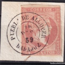 Sellos: ESPAÑA, 1859 EDIFIL Nº 48, 4 C. ROJO, [MAT. FECHADOR. PUEBLA DE ALCOCER / BADAJOZ.]