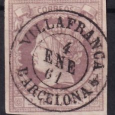 Sellos: ESPAÑA, 1860-1861 EDIFIL Nº 56, 2 R. VIOLETA, [MAT. FECHADOR, VILLAFRANCA / BARCELONA.]