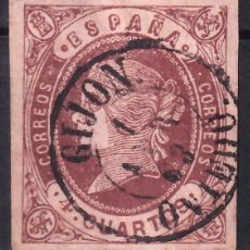 Sellos: ESPAÑA, 1863 EDIFIL Nº 58, 4 CU. CASTAÑO, [MAT. FECHADOR, GIJON / OVIEDO.]