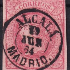 Sellos: ESPAÑA, 1864 EDIFIL Nº 64, 4 C. ROJO, [MAT. FECHADOR, ALCALA / MADRID.]