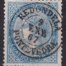 Sellos: ESPAÑA, 1867 EDIFIL Nº 88, 4 CU. AZUL. [MAT. FECHADOR, REDONDELA / PONTEVEDRA.]