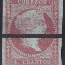 Sellos: ESPAÑA, 1855 EDIFIL Nº 40M (*), 4 CU. ROJO. [LÍNEA HORIZONTAL DE TINTA, MUESTRA.]