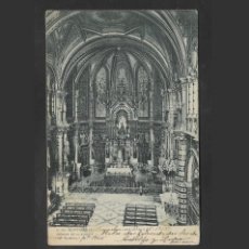 Sellos: SE)1904 SPAIN, MONSERRAT POSTCARD, INTERIOR OF THE BASILICA, COAT OF ARMS, CIRCULATED TO MEXICO CITY