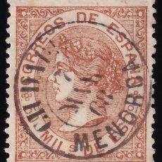 Sellos: ESPAÑA, 1867 EDIFIL Nº 96, 50 M. CASTAÑO AMARILLO, [MAT. FECHADOR. CIUDADELA / MENORCA.]