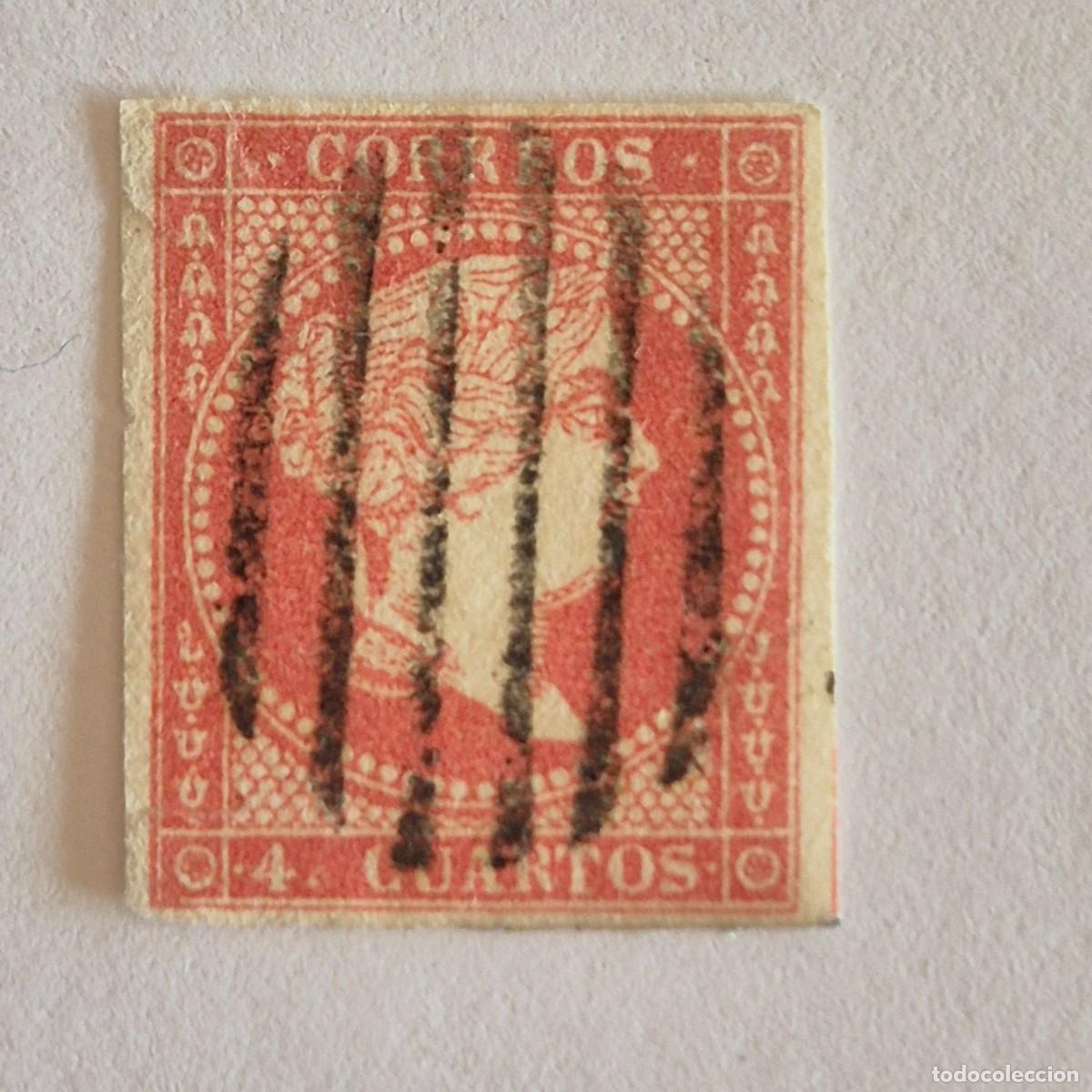 Sellos: ESPA&Ntilde;A 1856-59. -EDIFIL 48- 4 CUARTOS ROJO. - Foto 1