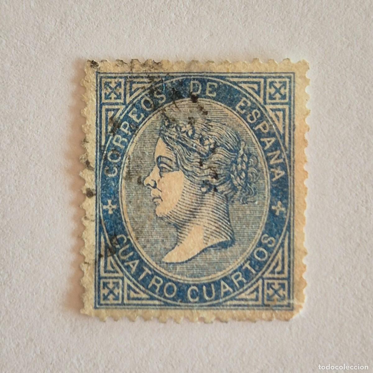 Sellos: ESPA&Ntilde;A 1867. -EDIFIL 88- 4 CUARTOS AZUL. - Foto 1