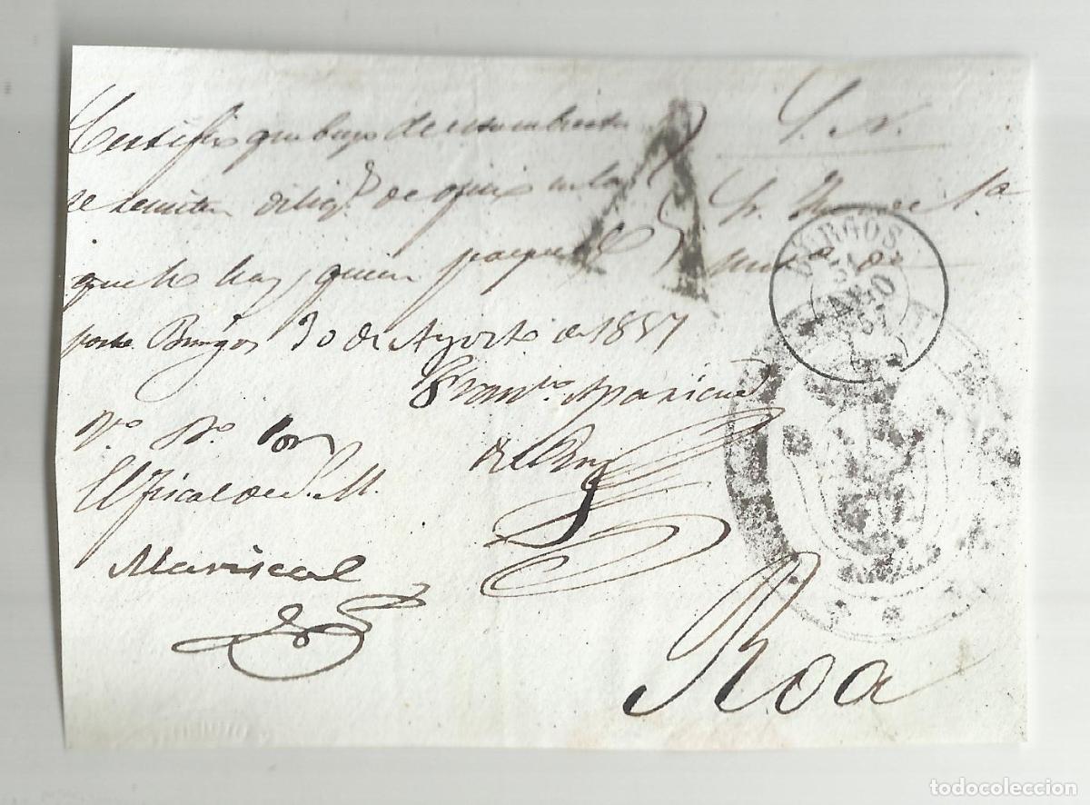 Sellos: frontal circulada 1857 de burgos a roa - Foto 1