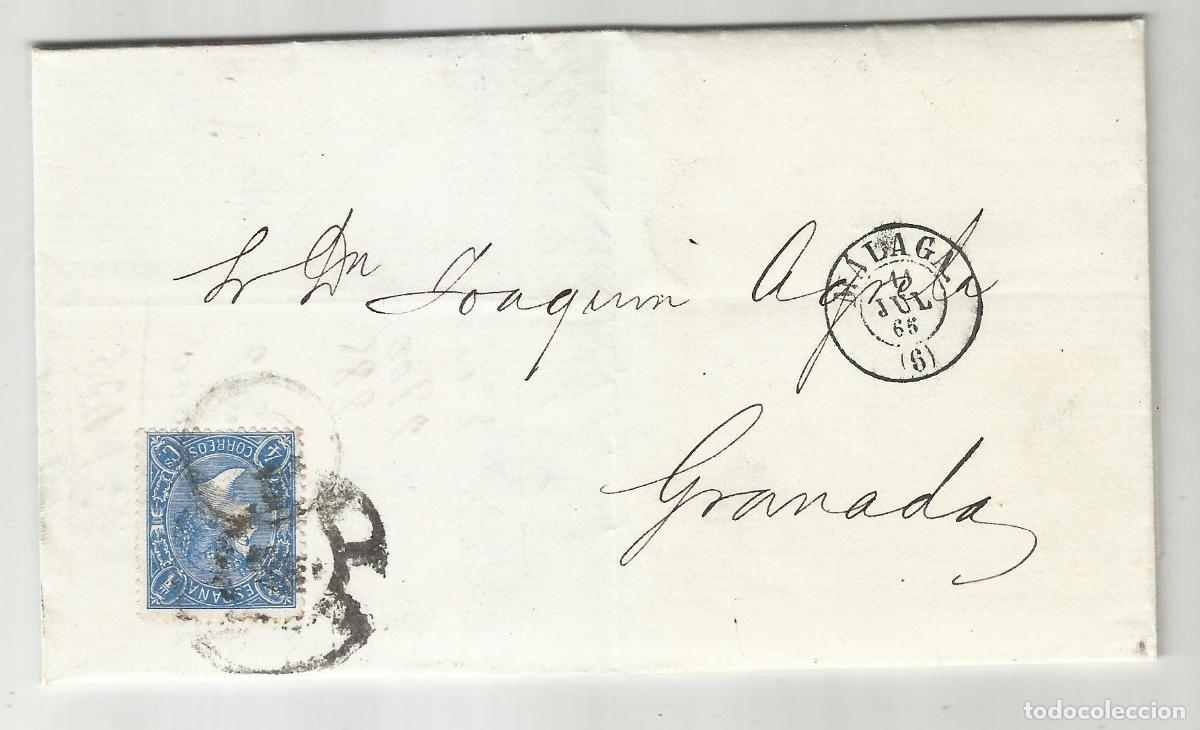 Sellos: CIRCULADA y escrita 1865 de malaga a granada edifil 75 - Foto 1