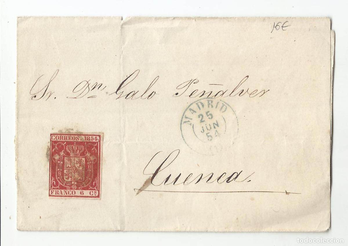 Sellos: envuelta circulada 1854 de madrid a cuenca - Foto 1