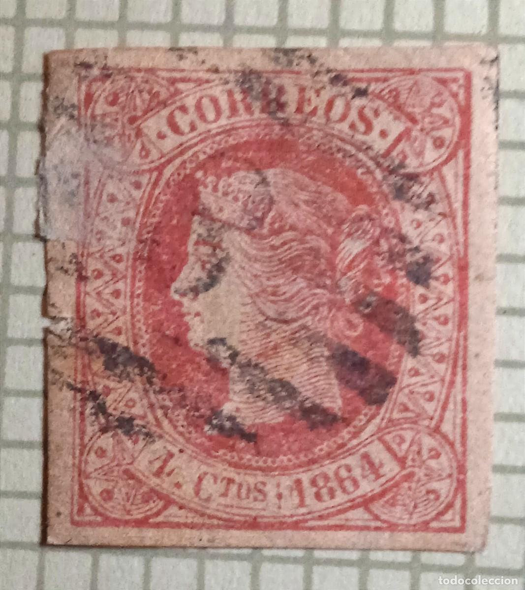 Sellos: SELLO ESPA&Ntilde;A ISABEL II - 4 CUARTOS 1864 - Foto 1