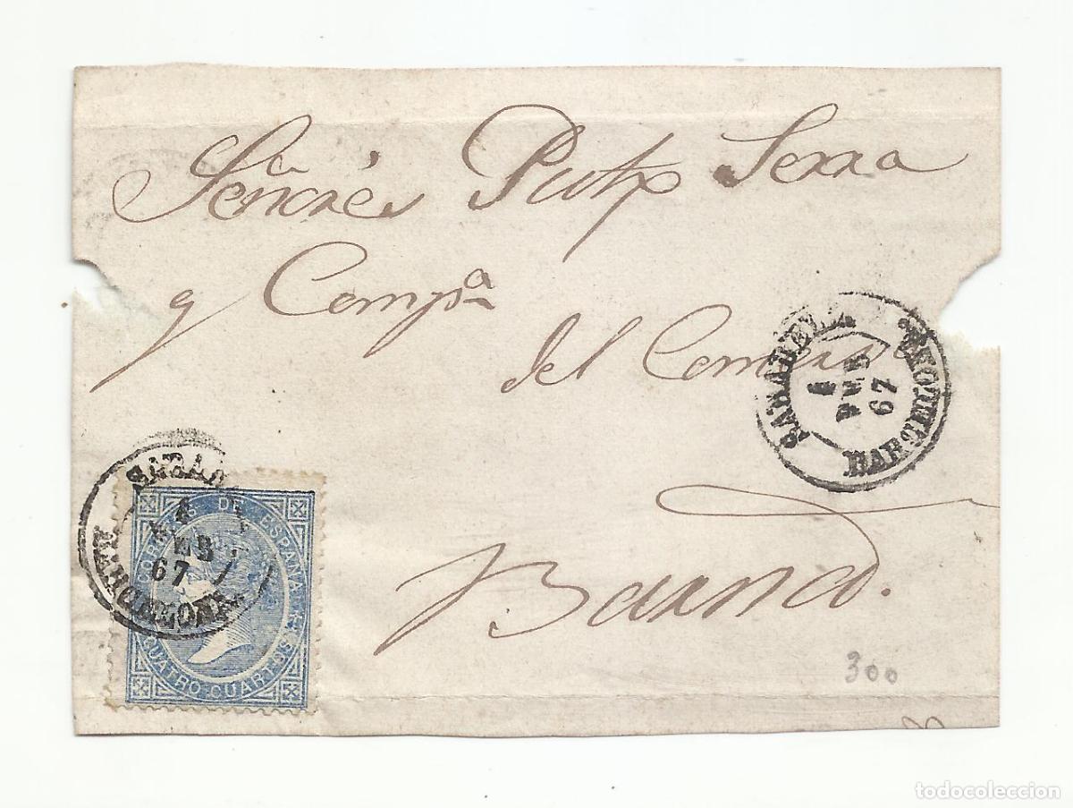 Sellos: frontal circulada 1867 de sabadell a barcelona - Foto 1