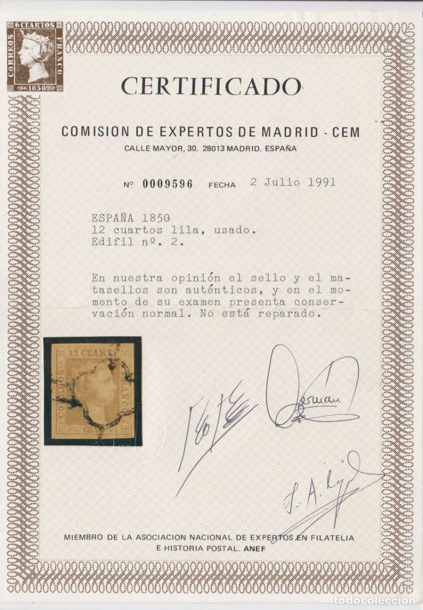 Sellos: EDIFIL N&ordm; 2 -LILA-CERTIFICADO- - Foto 2