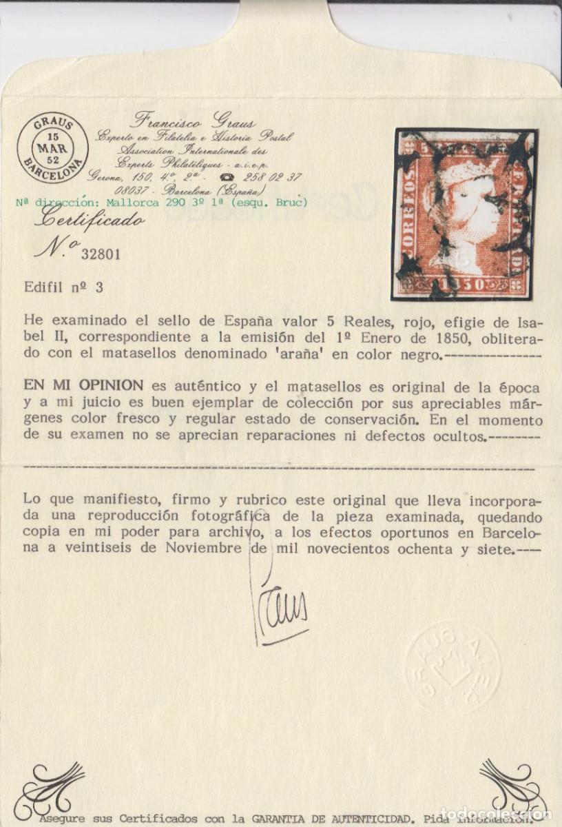 Sellos: EDIFIL N&ordm; 3-ROJO-CERTIFICADO- - Foto 2