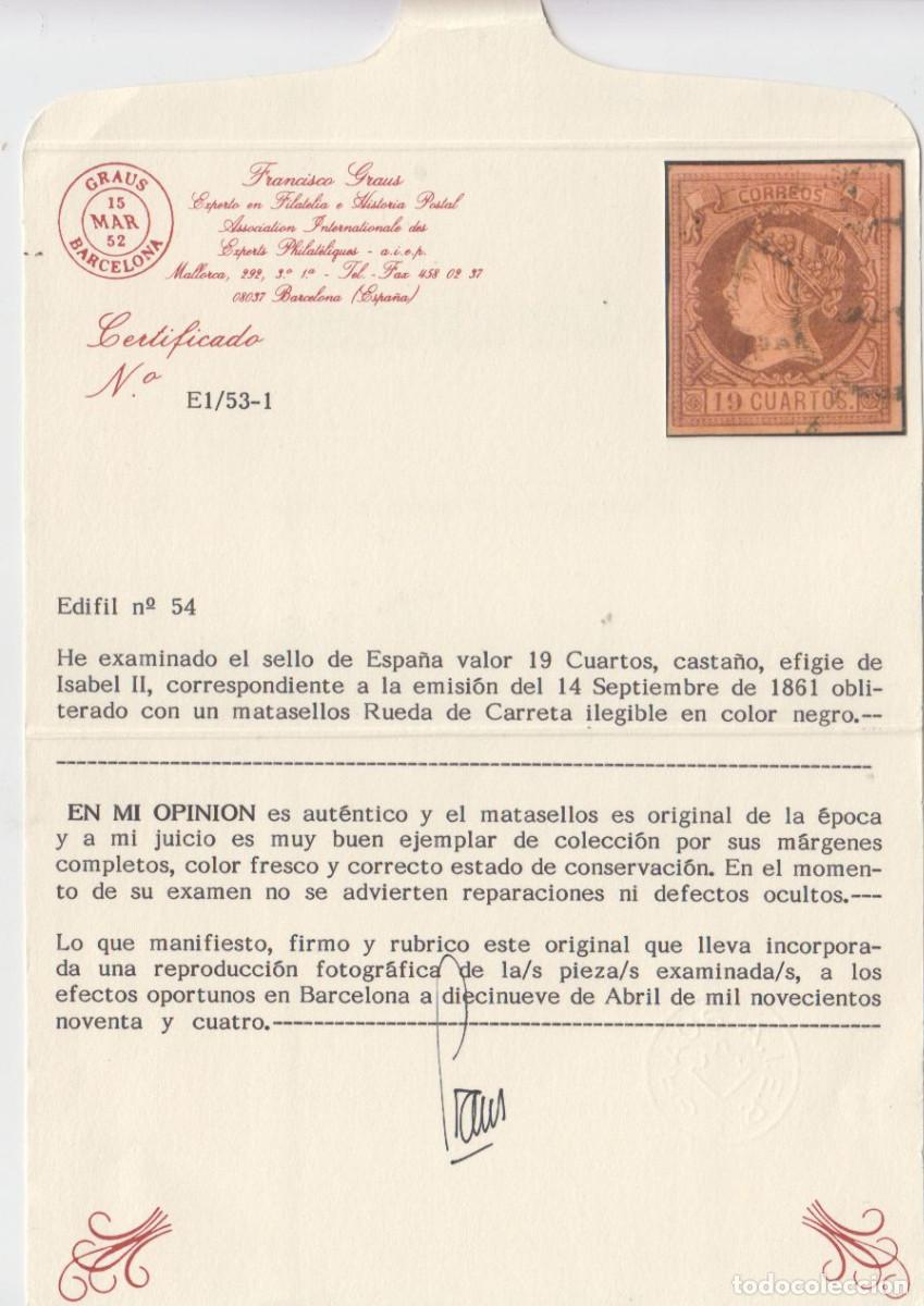 Sellos: EDIFIL N&ordm; 54-CASTA&Ntilde;O-CERTIFICADO- - Foto 2