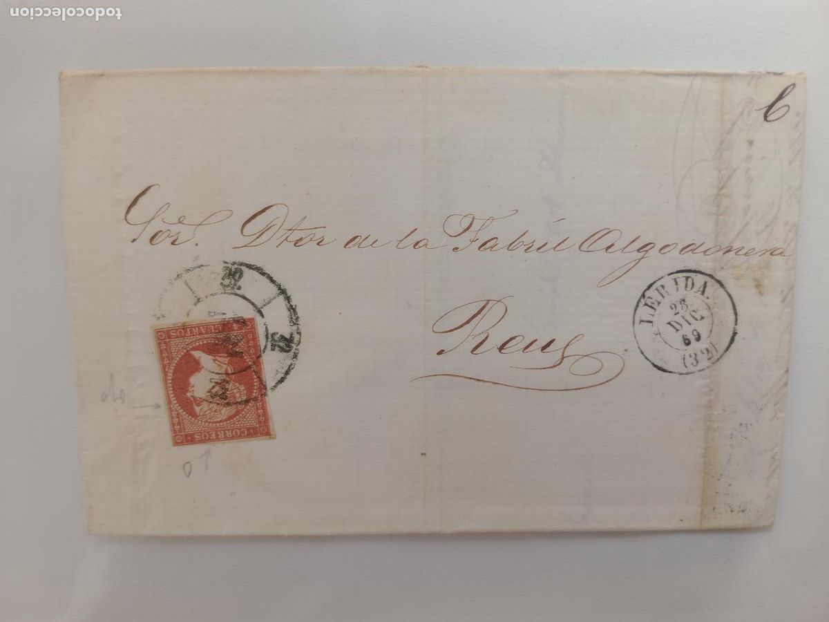 Sellos: L&eacute;rida a Reus 1869. Carta circulada - Foto 1