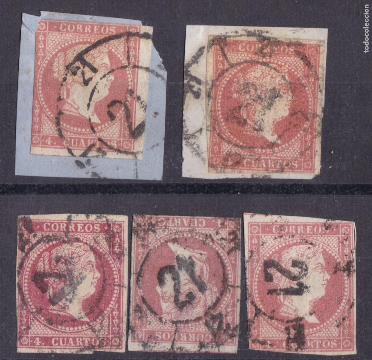 Sellos: SS45- Cl&aacute;sicos Edifil 48B (Tipo III) x 5 Sellos Rueda Carreta 21 BURGOS . Colores