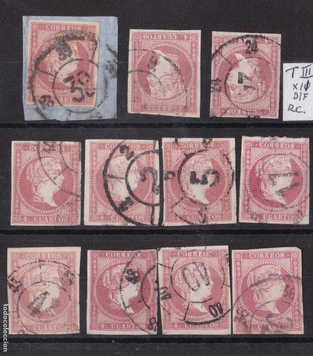 Sellos: SS46- Clasicos Edifil 48B(Tipo III) x 11 Sellos . Diferentes Ruedas de Carreta ++ 120euros