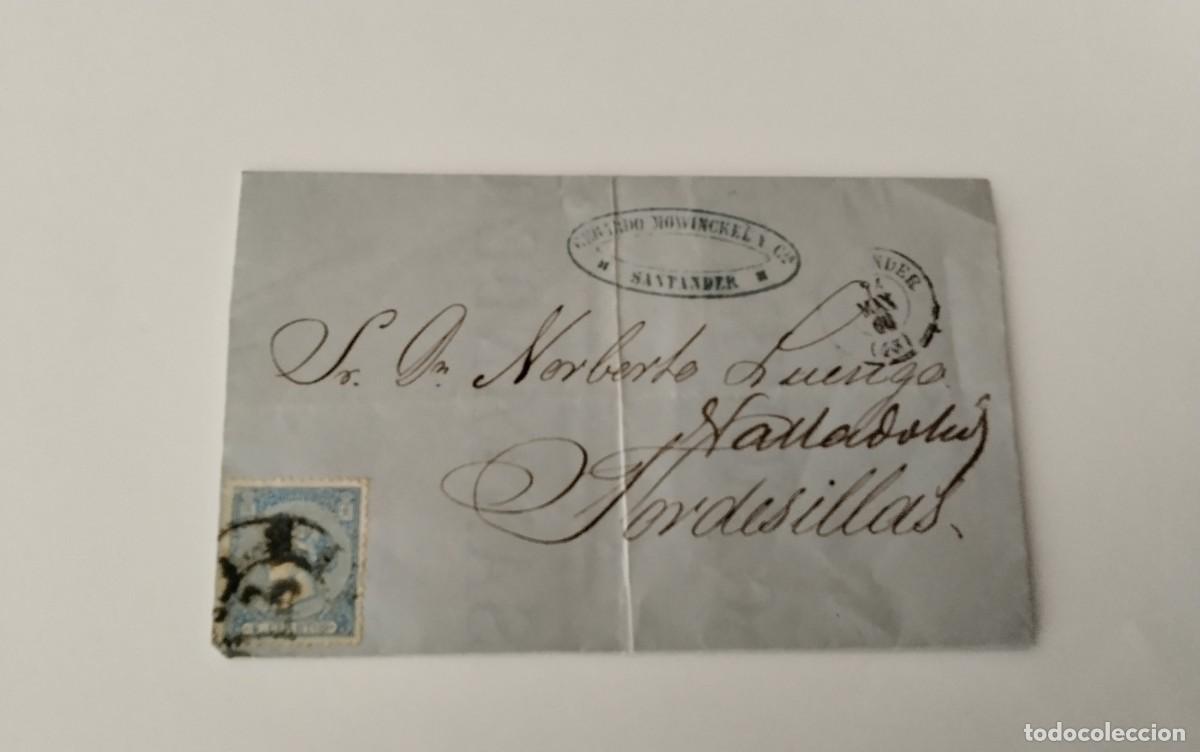 Sellos: SANTANDER , ENVUELTA CIRCULADA A TORDESILLAS EN EL A&Ntilde;O 1866 , FECHADORES SELLO ISABEL 2&ordf;