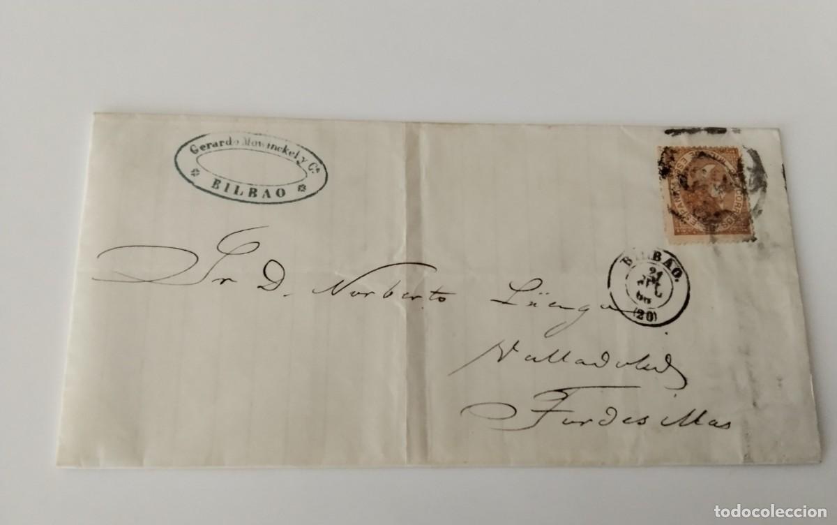 Sellos: BILBAO , ENVUELTA CIRCULADA A TORDESILLAS EN EL A&Ntilde;O 1868 , FECHADORES SELLO ISABEL 2&ordf;