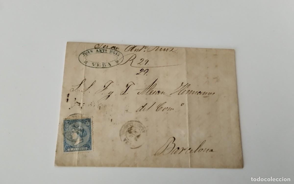 Sellos: VERA , ENVUELTA CIRCULADA A BARCELONA A&Ntilde;O 1866 , FECHADORES , SELLO DE ISABEL 2&ordf;