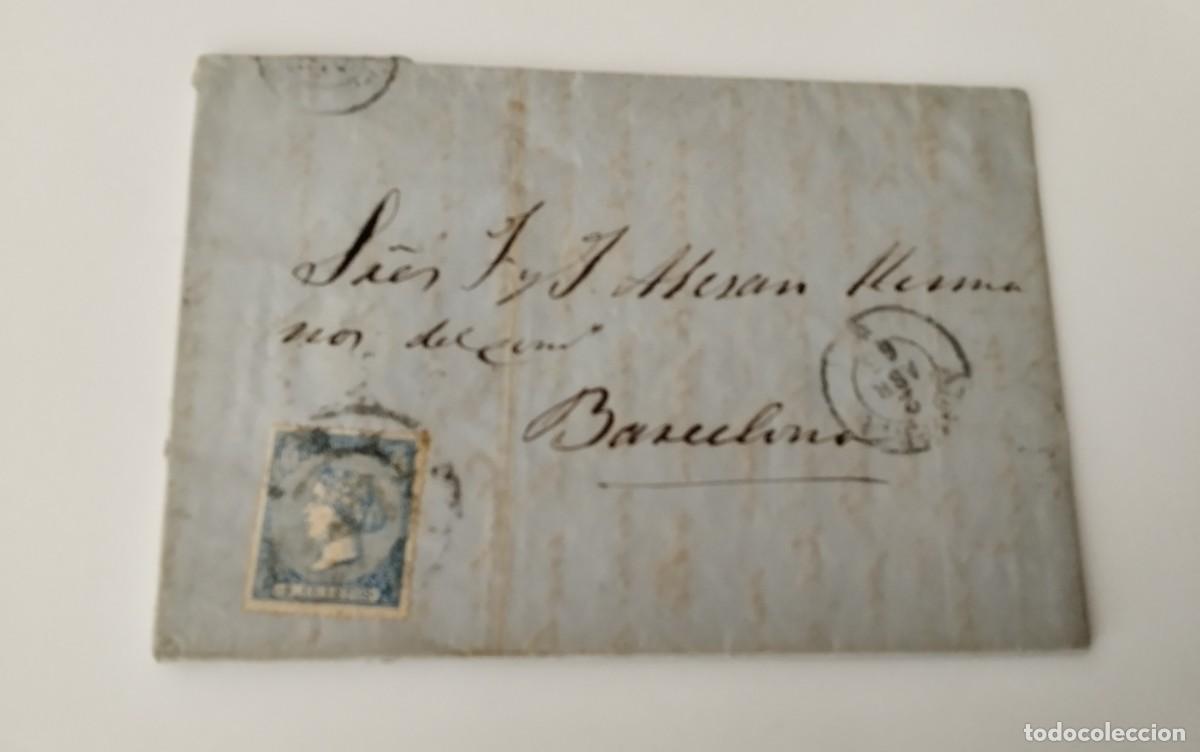 Sellos: ALMERIA , ENVUELTA CIRCULADA A BARCELONA A&Ntilde;O 1866 , FECHADORES , SELLO DE ISABEL 2&ordf;