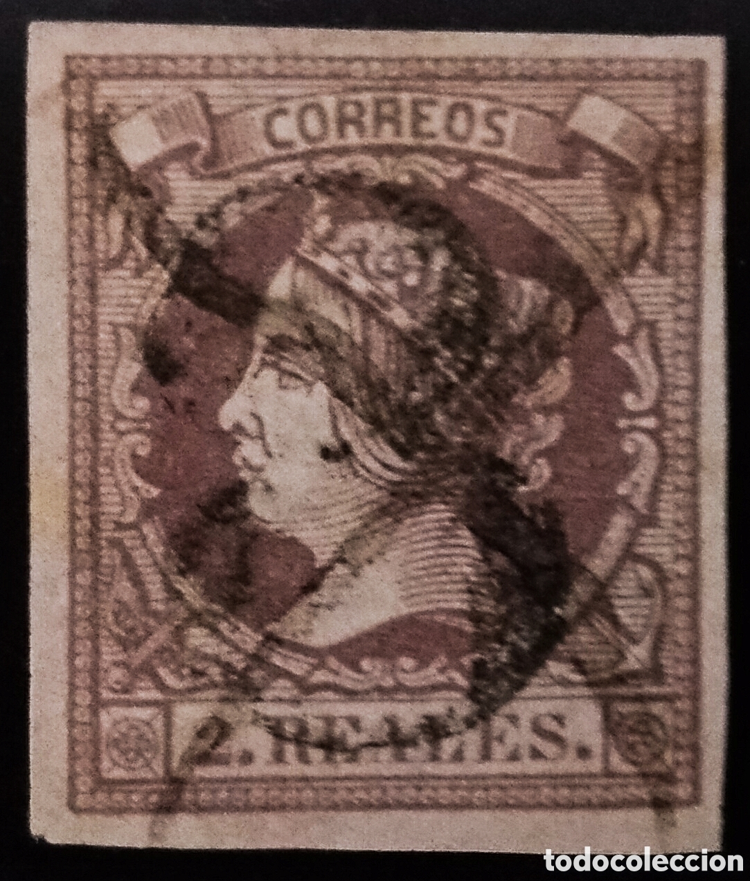 Sellos: ESPA&Ntilde;A (Cat. 54). 2 Rls. Mat. MARCA de PORTEO &rdquo;8&rdquo; y CRUZ a PLUMA. MUY RARO.