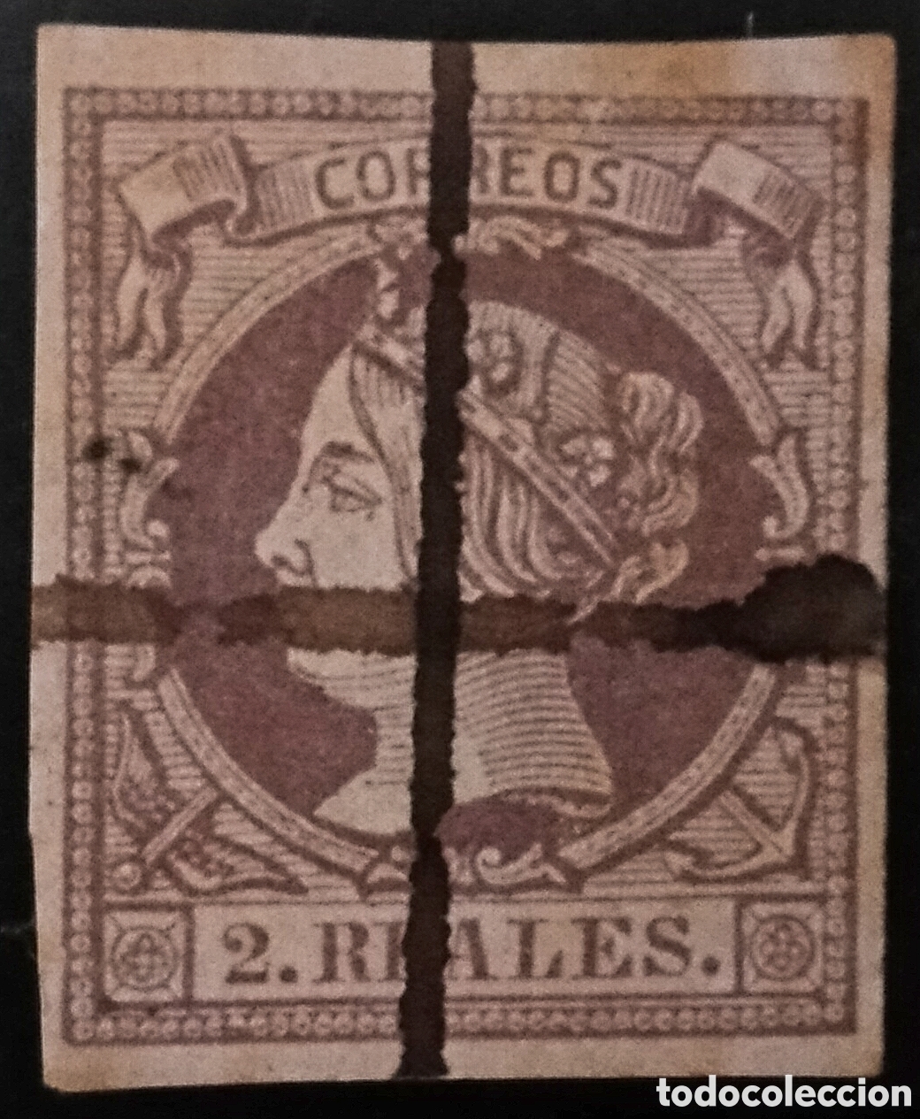 Sellos: ESPA&Ntilde;A. (Cat. 54). 2 Rls. Anulado con mat. CRUZ a PLUMA. MUY BONITO