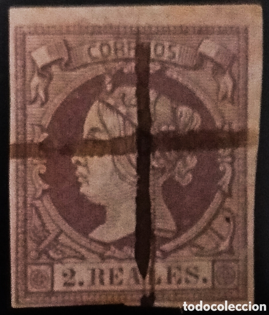 Sellos: ESPA&Ntilde;A. (Cat. 54). 2 Rls. Anulado con mat. CRUZ a PLUMA. BONITO