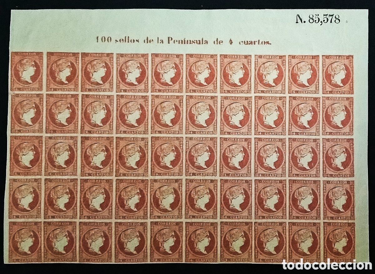 Sellos: ESPA&Ntilde;A. (Cat. 48 (50)). ** 4 Ctos. BOQUE de 50 SELLOS (10 x 5). CABECERA DE HOJA y ESQUINA PLIEGO