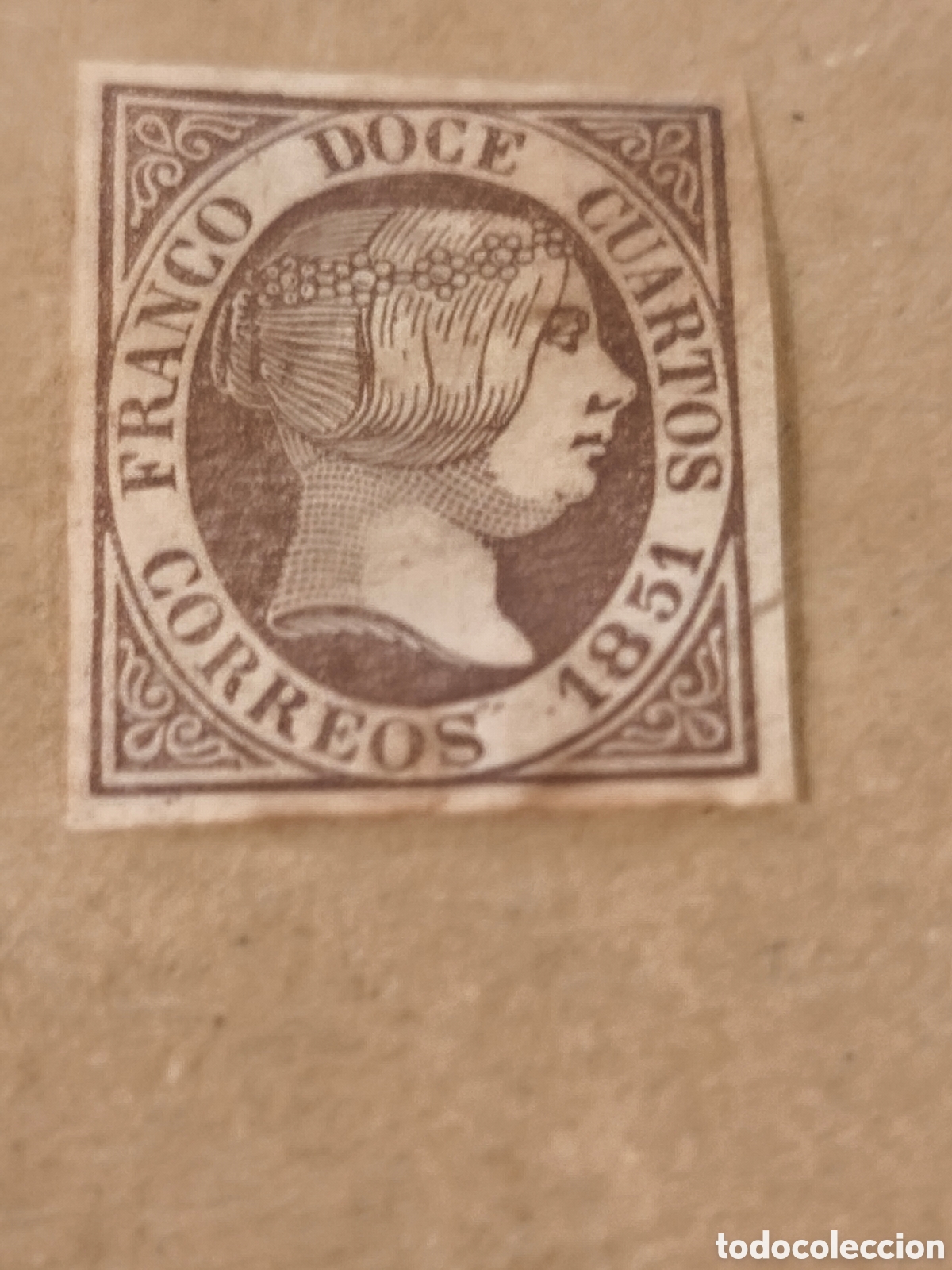 Sellos: Sello cl&aacute;sico de Espa&ntilde;a n 7 nuevo con su goma** muy escaso papel fino ,12 cuartos lila,ver