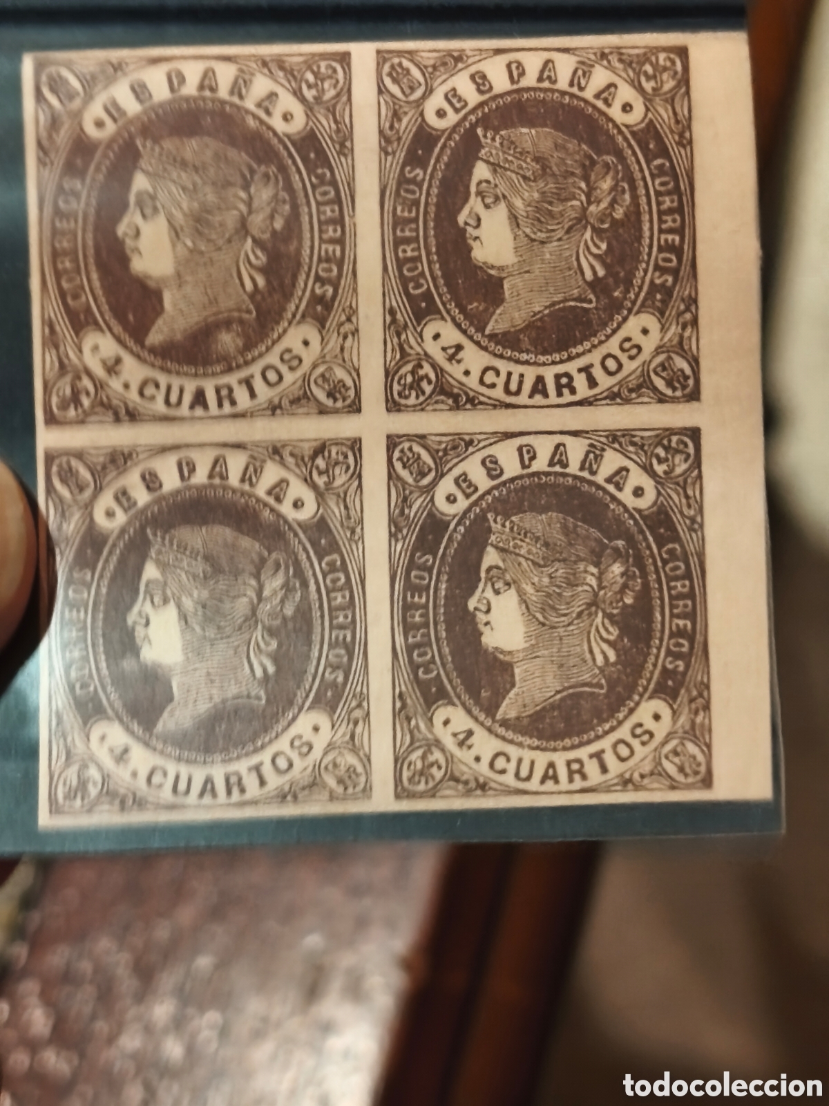 Sellos: Bloque de 4 sellos nuevos con su goma,** original nb54, 4 cuartos casta&ntilde;o ver